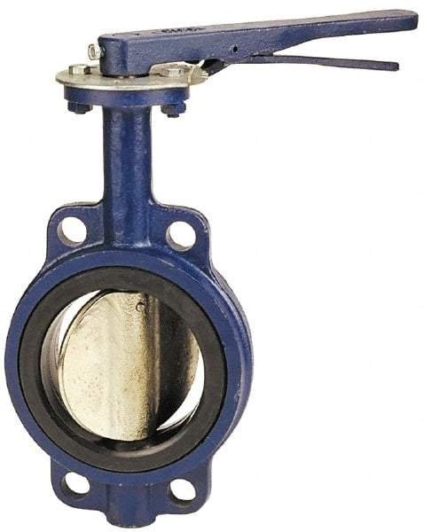 NIBCO - 2-1/2" Pipe, Wafer Butterfly Valve - Lever Handle, Cast Iron Body, Buna-N Seat, 200 WOG, Aluminum Bronze Disc, Stainless Steel Stem - Makers Industrial Supply