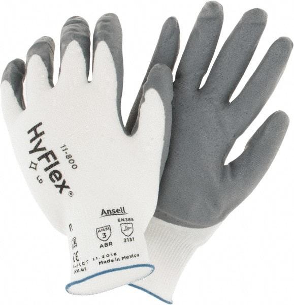 Ansell - Size 2XL (11) Nitrile Coated Nylon General Protection Work Gloves - For General Purpose, Palm & Fingers Coated, Knit Wrist Cuff, Full Fingered, White/Gray, Paired - Makers Industrial Supply