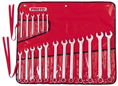 Proto - 18 Piece, 7mm to 24mm, Combination Wrench Set - Metric Measurement Standard, Satin Finish, Comes in Canvas Roll - Makers Industrial Supply