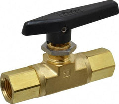 Parker - 1/2" Pipe, FNPT x FNPT End Connections, Brass, Inline, Two Way Flow, Instrumentation Ball Valve - 3,000 psi WOG Rating, Wedge Handle, PTFE Seal, PTFE Seat - Makers Industrial Supply