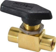 Parker - 1/8" Pipe, FNPT x FNPT End Connections, Brass, Inline, Two Way Flow, Instrumentation Ball Valve - 2,500 psi WOG Rating, Wedge Handle, PFA Seat - Makers Industrial Supply