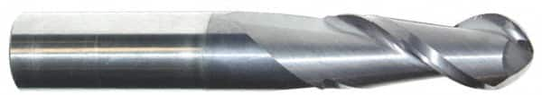 Accupro - 1/2" Diam, 3" LOC, 2 Flute Solid Carbide Ball End Mill - AlTiN Finish, Single End, 6" OAL, 1/2" Shank Diam, Spiral Flute - Makers Industrial Supply