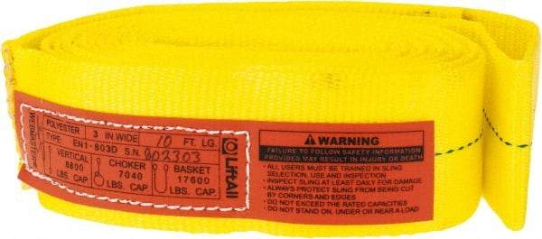 Lift-All - 10' Long x 3" Wide, 8,600 Lb Vertical Capacity, 1 Ply, Polyester Web Sling - 6,900 Lb Choker Capacity, Yellow - Makers Industrial Supply