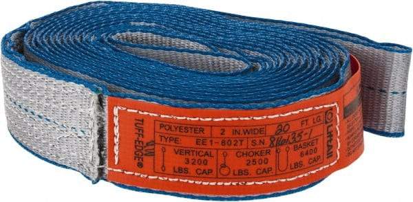 Lift-All - 20' Long x 2" Wide, 3,200 Lb Vertical Capacity, 1 Ply, Polyester Web Sling - 2,500 Lb Choker Capacity, Silver (Color) - Makers Industrial Supply