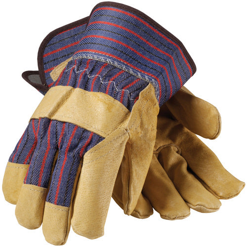 ‎87-3563/L Grain Leather Palm Gloves - Top Grain Pigskin - Premium Grade - Gunn Cut - Rubberized SC - Exact Industrial Supply