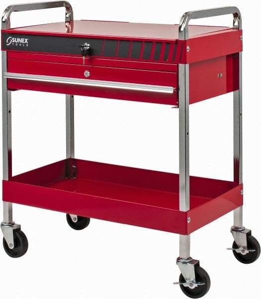 Sunex Tools - 350 Lb Capacity, 16" Wide x 30" Long x 35-1/4" High Service Cart - 1 Drawer, 2 Shelf, Steel - Makers Industrial Supply