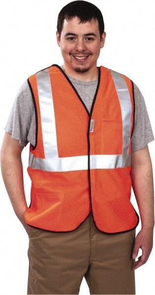 PRO-SAFE - Size L High Visibility Orange Mesh Breakaway Vest - 39 to 43" Chest, ANSI 107-2004, Hook & Loop Closure, 2 Pockets, Polyester - Makers Industrial Supply