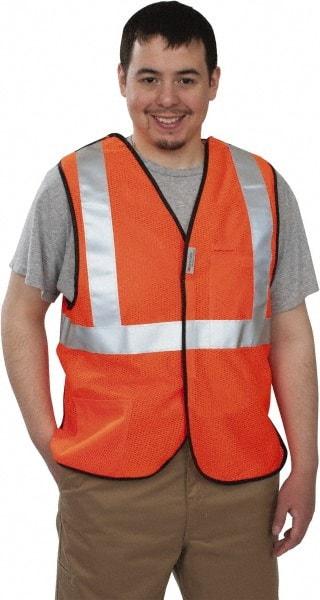 PRO-SAFE - Size M High Visibility Orange Mesh Breakaway Vest - 37 to 39" Chest, ANSI 107-2004, Hook & Loop Closure, 2 Pockets, Polyester - Makers Industrial Supply