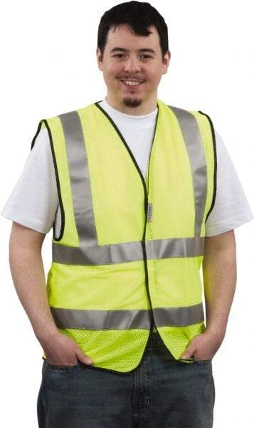 PRO-SAFE - Size M High Visibility Yellow Mesh Breakaway Vest - 37 to 39" Chest, ANSI 107-2004, Hook & Loop Closure, 2 Pockets, Polyester - Makers Industrial Supply