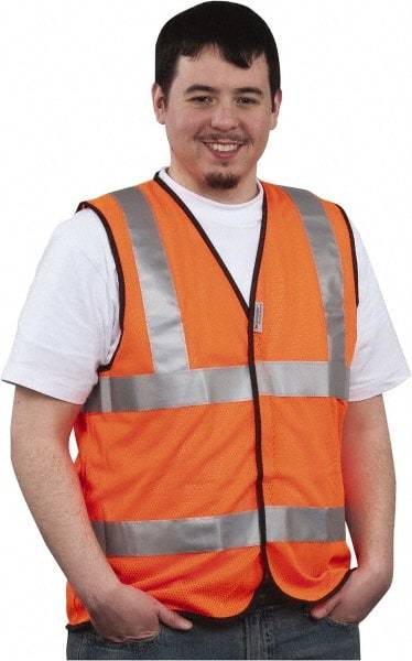 PRO-SAFE - Size L High Visibility Orange Mesh General Purpose Vest - 39 to 43" Chest, ANSI 107-2004, Hook & Loop Closure, Polyester - Makers Industrial Supply