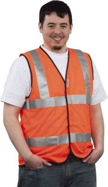 PRO-SAFE - Size XL High Visibility Orange Mesh General Purpose Vest - 43 to 46" Chest, ANSI 107-2004, Hook & Loop Closure, Polyester - Makers Industrial Supply