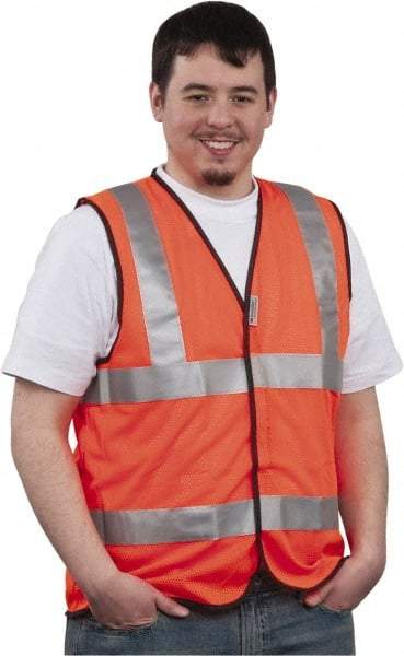 PRO-SAFE - Size 2XL High Visibility Orange Mesh General Purpose Vest - 46 to 49" Chest, ANSI 107-2004, Hook & Loop Closure, Polyester - Makers Industrial Supply