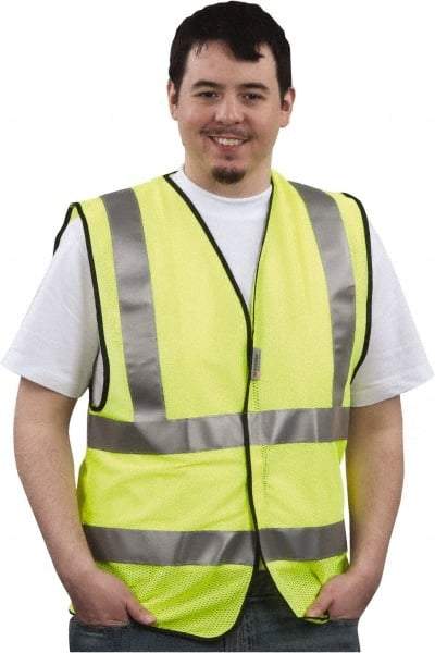 PRO-SAFE - Size L High Visibility Yellow Mesh General Purpose Vest - 39 to 43" Chest, ANSI 107-2004, Hook & Loop Closure, Polyester - Makers Industrial Supply