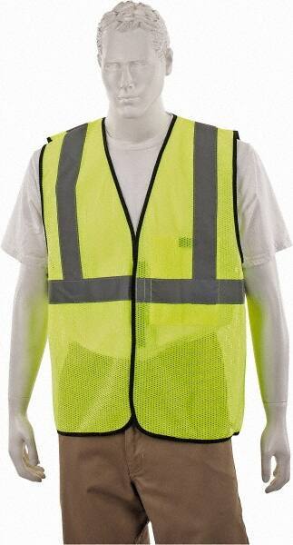 PRO-SAFE - Size L/XL High Visibility Yellow Mesh General Purpose Vest - 47 to 51" Chest, ANSI 107-2015, Hook & Loop Closure, 1 Pocket, Polyester - Makers Industrial Supply