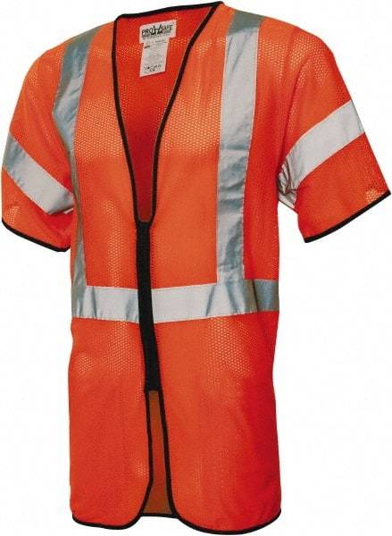 PRO-SAFE - Size S/M High Visibility Orange Mesh General Purpose Vest - 39 to 43" Chest, ANSI/ISEA 107, Zipper Closure, 2 Pockets, Polyester - Makers Industrial Supply