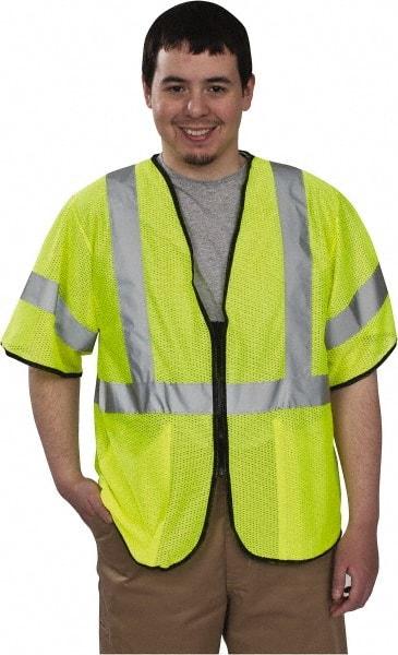 PRO-SAFE - Size L/XL High Visibility Yellow Mesh General Purpose Vest - 47 to 51" Chest, ANSI/ISEA 107, Zipper Closure, 2 Pockets, Polyester - Makers Industrial Supply