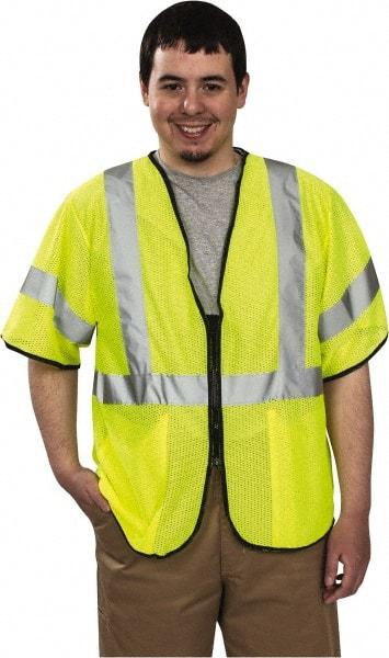 PRO-SAFE - Size 2X/3XL High Visibility Yellow Mesh General Purpose Vest - 55 to 59" Chest, ANSI/ISEA 107, Zipper Closure, 2 Pockets, Polyester - Makers Industrial Supply