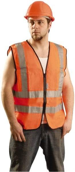 PRO-SAFE - Size 3XL High Visibility Orange Solid Surveyor's Vest - 49 to 52" Chest, ANSI 107-2004, Zipper Closure, 12 Pockets, Polyester - Makers Industrial Supply