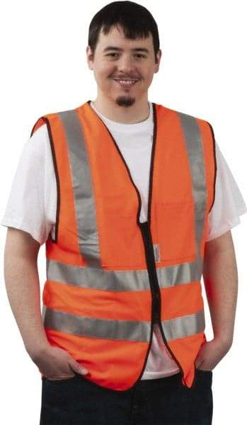 PRO-SAFE - Size XL High Visibility Orange Solid Surveyor's Vest - 43 to 46" Chest, ANSI 107-2004, Zipper Closure, 12 Pockets, Polyester - Makers Industrial Supply