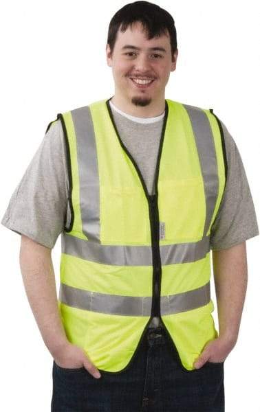 PRO-SAFE - Size 2XL High Visibility Yellow Solid Surveyor's Vest - 46 to 49" Chest, ANSI 107-2004, Zipper Closure, 12 Pockets, Polyester - Makers Industrial Supply