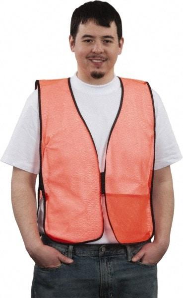 PRO-SAFE - One Size Fits Most High Visibility Orange Mesh General Purpose Vest - 37 to 43" Chest, Hook & Loop Closure, 1 Pocket, Polyester - Makers Industrial Supply