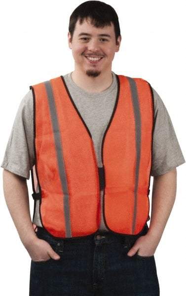 PRO-SAFE - Size 4XL High Visibility Orange Mesh General Purpose Vest - 55 to 63" Chest, Hook & Loop Closure, 1 Pocket, Polyester - Makers Industrial Supply