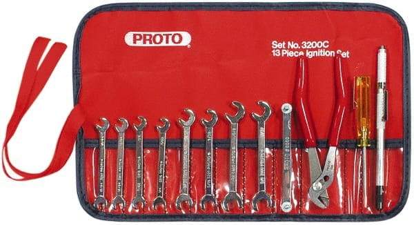 Proto - 12 Piece, 13/64" to 11/32", Ignition Wrench Set - Inch Measurement Standard, Chrome Finish, Comes in Roll Up Pouch - Makers Industrial Supply