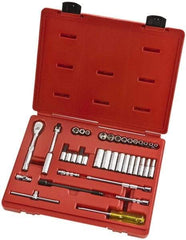 Proto - 37 Piece 1/4" Drive Full Polish Finish Deep Well Socket Set - 6, 8 Points, 3/16" to 9/16" Range, Inch Measurement Standard - Makers Industrial Supply