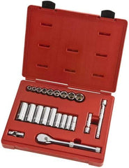 Proto - 22 Piece 3/8" Drive Full Polish Finish Deep Well Socket Set - 6 Points, 1/4" to 3/4" Range, Inch Measurement Standard - Makers Industrial Supply