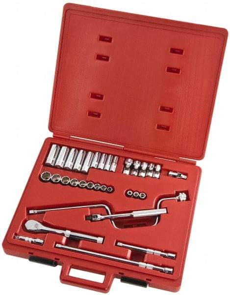 Proto - 33 Piece 3/8" Drive Full Polish Finish Deep Well Socket Set - 8, 12 Points, 1/4" to 3/4" Range, Inch Measurement Standard - Makers Industrial Supply