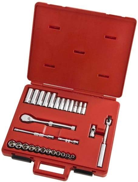 Proto - 29 Piece 3/8" Drive Full Polish Finish Deep Well Socket Set - 12 Points, 8mm to 19mm Range, Metric Measurement Standard - Makers Industrial Supply