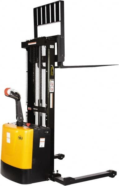 Vestil - 2,000 Lb Capacity, 62" Lift Height, Battery Powered Stacker - 2-1/4" Lowered Height, 42" Fork Length, 58" Overall Width - Makers Industrial Supply