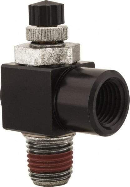 ARO/Ingersoll-Rand - 1/4" Male NPT x 1/4" Female NPT Right Angle Flow Control Valve - 0 to 150 psi & Brass Material - Makers Industrial Supply