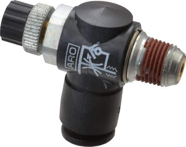 ARO/Ingersoll-Rand - 1/8" Male NPT x 1/4" Female NPT Right Angle Flow Control Valve - 0 to 150 psi & Brass Material - Makers Industrial Supply