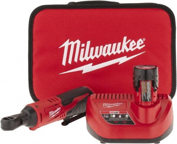 Milwaukee Tool - 3/8" Drive 12 Volt Inline Cordless Impact Wrench & Ratchet - 250 RPM, 35 Ft/Lb Torque, 1 Lithium-Ion Battery Included - Makers Industrial Supply