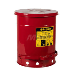 Justrite - Oily Waste Cans & Receptacles; Capacity (Gal.): 10.000 ; Opening Style: Foot Operated ; Color: Red ; Material: Steel ; Height (Inch): 18.25 ; Height (Decimal Inch): 18.000000 - Exact Industrial Supply
