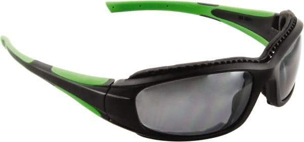 3M - Silver Lenses, Framed Safety Glasses - Scratch Resistant, Black/Green Frame, Size Universal, Wrap Around - Makers Industrial Supply