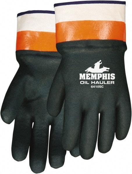 MCR Safety - Size L (9), 10-1/2" Long, 59 mil Thick, Supported, PVC Chemical Resistant Gloves - Rough Finish, Fleece/Jersey Lined, Green - Makers Industrial Supply