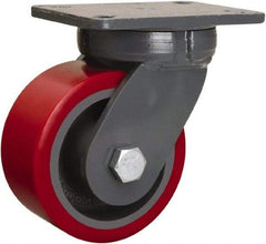 Hamilton - 6" Diam x 3" Wide x 8" OAH Top Plate Mount Swivel Caster - Polyurethane Mold onto Cast Iron Center, 2,600 Lb Capacity, Sealed Precision Ball Bearing, 5-1/4 x 7-1/4" Plate - Makers Industrial Supply