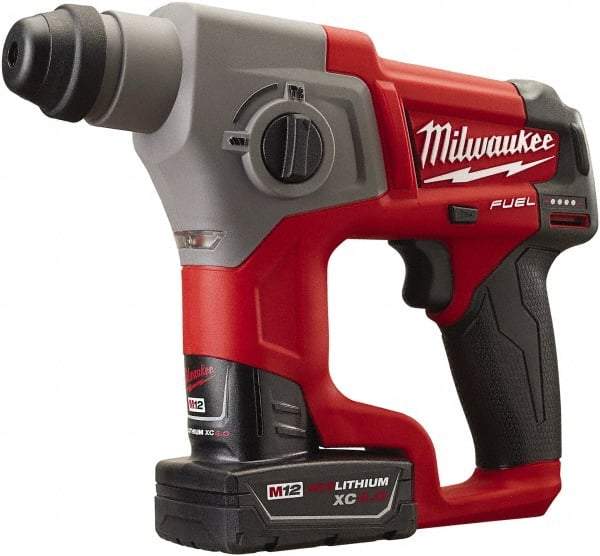 Milwaukee Tool - 12 Volt SDS Plus Chuck Cordless Rotary Hammer - 0 to 6,200 BPM, 0 to 900 RPM, Reversible - Makers Industrial Supply