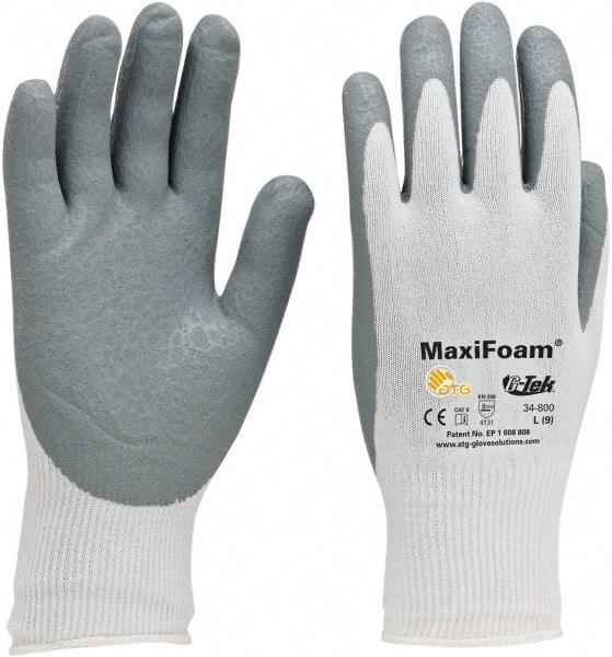 ATG - Size XS (6) Nitrile Coated Nylon General Protection Work Gloves - For General Purpose, Palm & Fingers Coated, Knit Wrist Cuff, Full Fingered, Gray/White, Paired - Makers Industrial Supply