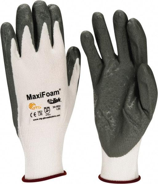 ATG - Size L (9) Nitrile Coated Nylon General Protection Work Gloves - For General Purpose, Palm & Fingers Coated, Knit Wrist Cuff, Full Fingered, Gray/White, Paired - Makers Industrial Supply