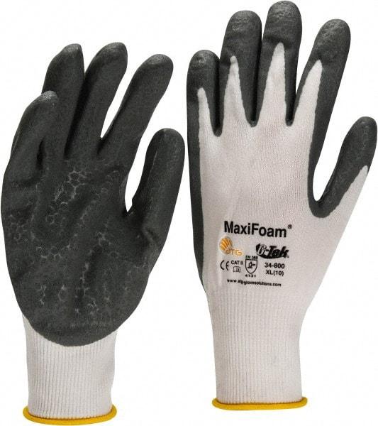 ATG - Size XL (10) Nitrile Coated Nylon General Protection Work Gloves - For General Purpose, Palm & Fingers Coated, Knit Wrist Cuff, Full Fingered, Gray/White, Paired - Makers Industrial Supply