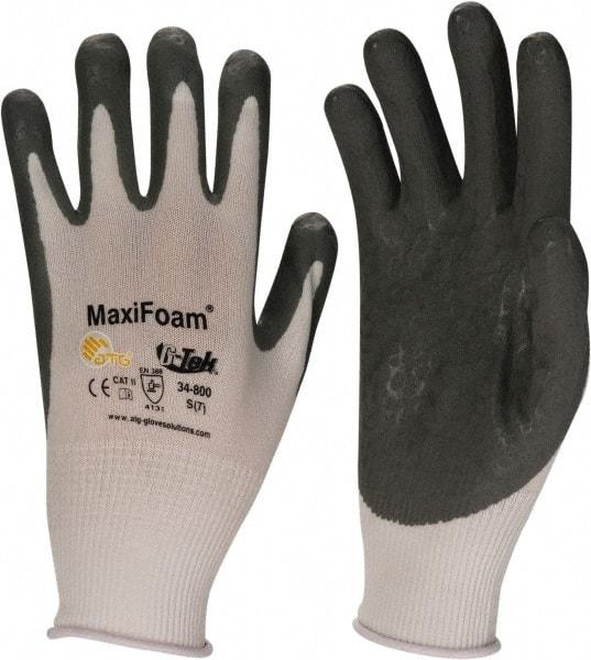 ATG - Size S (7) Nitrile Coated Nylon General Protection Work Gloves - For General Purpose, Palm & Fingers Coated, Knit Wrist Cuff, Full Fingered, Gray/White, Paired - Makers Industrial Supply