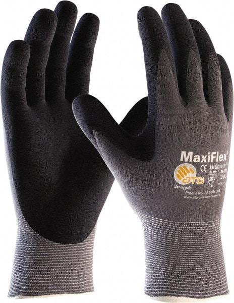 ATG - Size XS Nitrile Coated Polyethylene Blend General Protection Work Gloves - For General Purpose, Palm Coated, Slip-On Cuff, Full Fingered, Black/Gray, Paired - Makers Industrial Supply