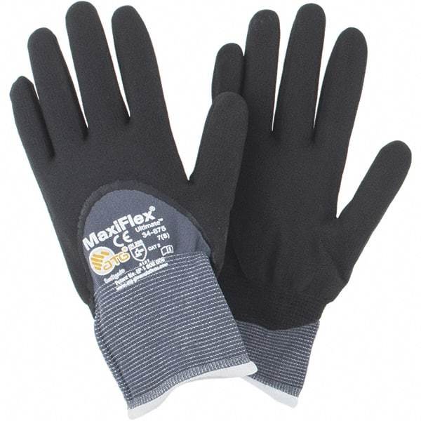 PIP - Size S Nitrile Coated Polyethylene Blend General Protection Work Gloves - For General Purpose, Palm & Fingers Coated, Slip-On Cuff, Full Fingered, Black/Gray, Paired - Makers Industrial Supply