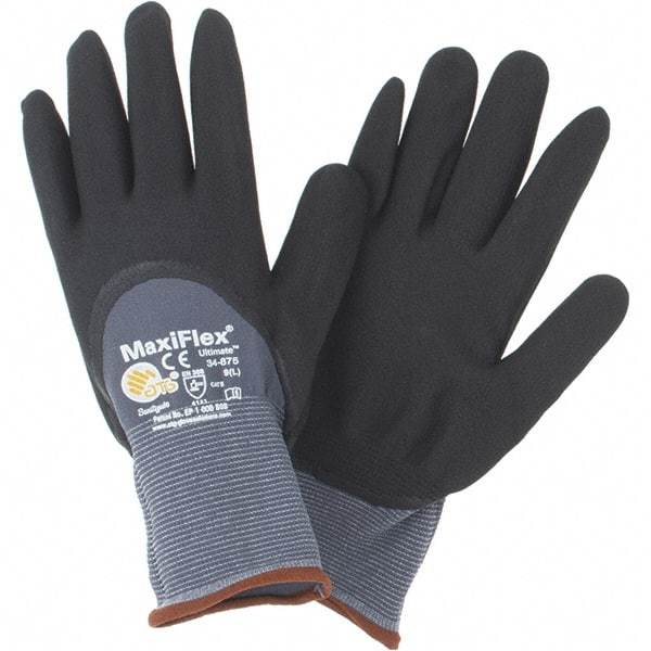 PIP - Size L Nitrile Coated Polyethylene Blend General Protection Work Gloves - For General Purpose, Palm & Fingers Coated, Slip-On Cuff, Full Fingered, Black/Gray, Paired - Makers Industrial Supply