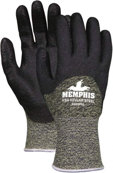 MCR Safety - Size XL (10), ANSI Cut Lvl 4, PVC Coated Kevlar Cut Resistant Gloves - 11" Long, Palm & Fingers Coated, Knit Wrist, Black, Paired - Makers Industrial Supply