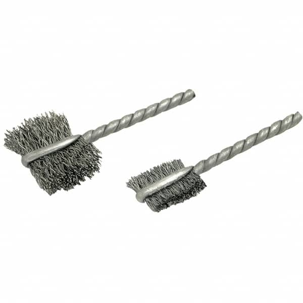 Brush Research Mfg. - 15/32" Diam Flat Steel Tube Brush - 0.006" Filament Diam, 9/16" Brush Length, 2-1/4" OAL, Steel Shank - Makers Industrial Supply