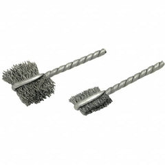 Brush Research Mfg. - 1-1/4" Diam Flat Stainless Steel Tube Brush - 0.005" Filament Diam, 5/8" Brush Length, 2-1/4" OAL, Steel Shank - Makers Industrial Supply